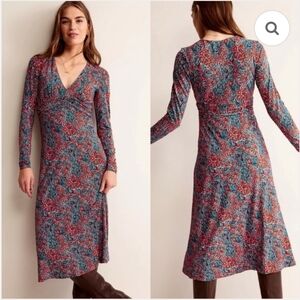 Boden Blue And Orange Paisley Midi Dress Long Sleeves Size 8